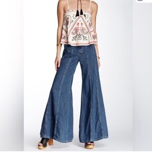 Free People Gilmore Rare Vintage Indigo  Flare Ultra Wide Leg Jeans
